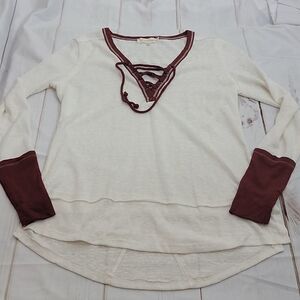 WOMENS Beautiful Rust and Cream Lace Up Long Sleeved Gilded Intent Top